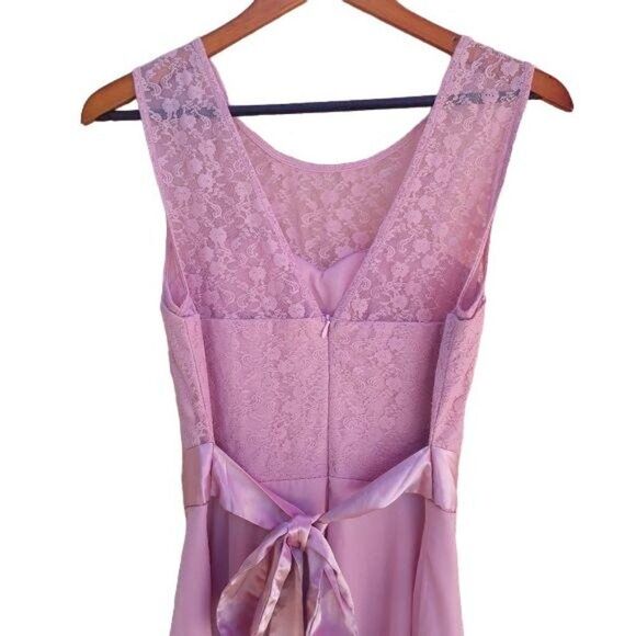Berry Love Dress Lace Sweetheart Illusion Tie Waist Full Flowy Barbiecore Pink M - Picture 7 of 8